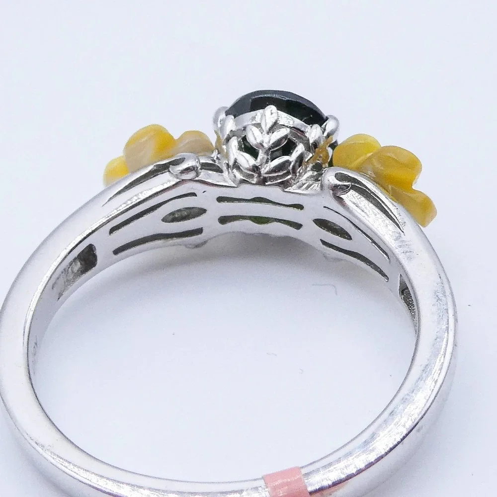 Chrome Diopside Sterling Silver Carved MOP Flower 1.9 Ctw Womens Band Ring Sz 9